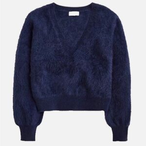 J. Crew Brushed Cashmere Cropped V-Neck Sweater – Navy Blue, Women’s XL